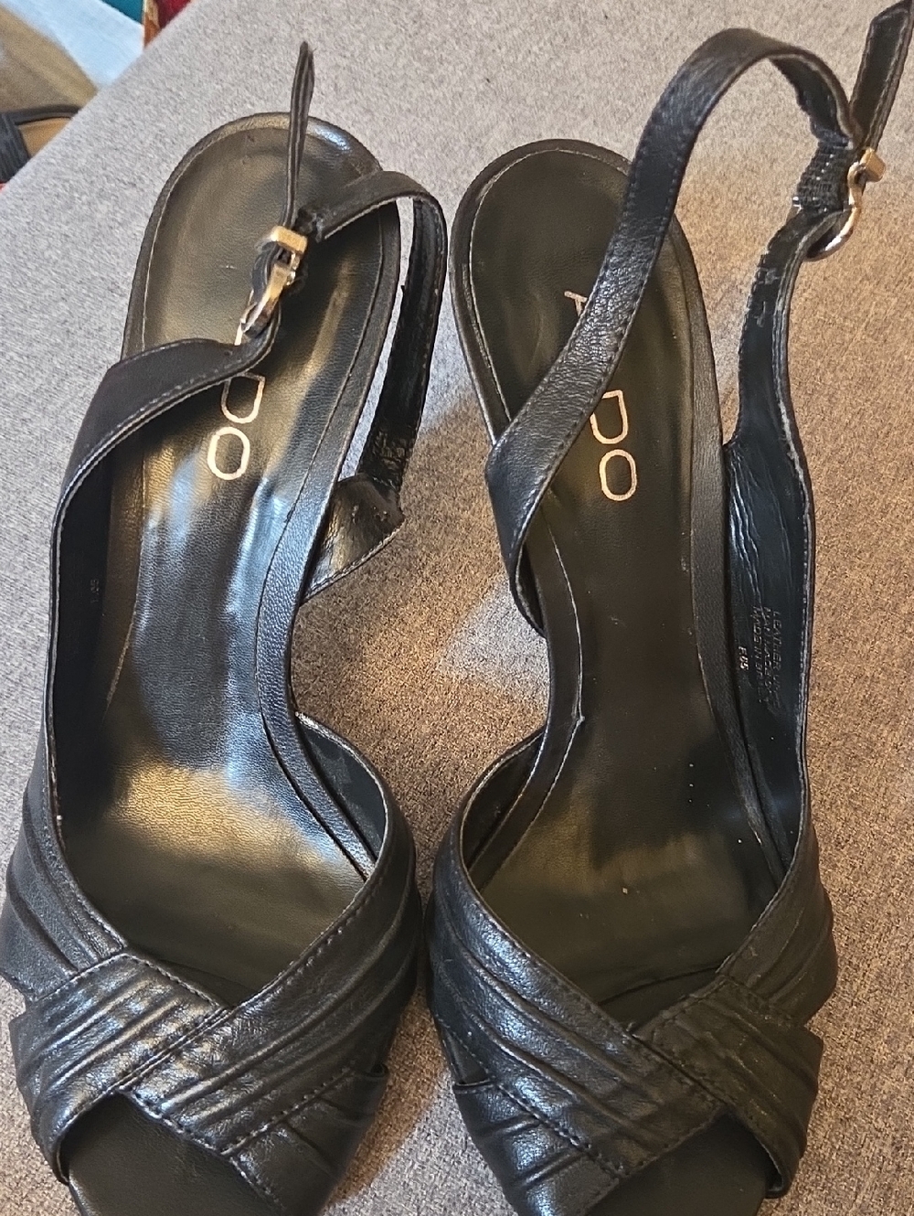 Aldo Black Leather Crisscross Slingback Heels